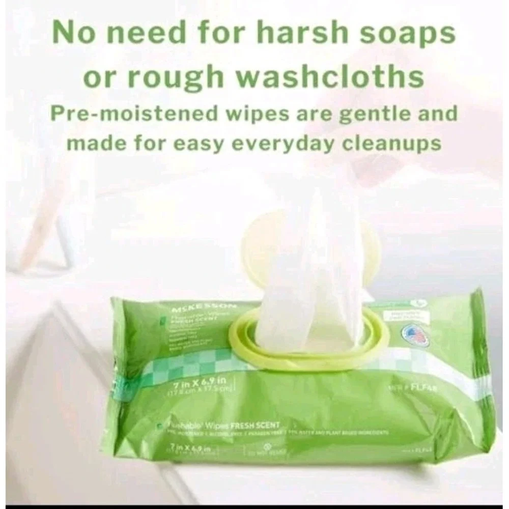 2pk McKesson Flushable Adult Wet Wipes 48ct Unscented Fragrance Free Aloe Vera